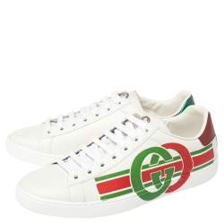 مملوكة مسبقًا Gucci White Leather New Ace Interlocking G Low Top Sneakers Size 38