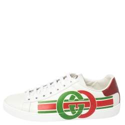 مملوكة مسبقًا Gucci White Leather New Ace Interlocking G Low Top Sneakers Size 38
