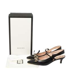 مملوكة مسبقًا صندل غوتشى فتحة كعب زومى هورسبيت جى متشابك جلد أسود مقاس 37.5