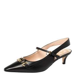 مملوكة مسبقًا صندل غوتشى فتحة كعب زومى هورسبيت جى متشابك جلد أسود مقاس 37.5