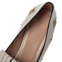 مملوكة مسبقًا Gucci White Leather GG Star Marmont Fringe Pumps Size 38