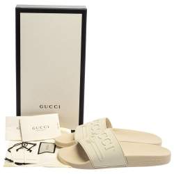 Pre Owned حذاء سلايد غوتشى بول زخرفة شعار بيرسويت مطاط بيج فاتح مقاس 38