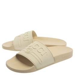 Pre Owned حذاء سلايد غوتشى بول زخرفة شعار بيرسويت مطاط بيج فاتح مقاس 38