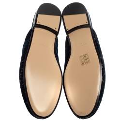 Pre Owned Gucci Blue/Gold GG Velvet Princetown Horsebit Flat Mules Size 37