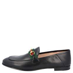 Pre Owned Gucci Black Leather Web Horsebit Loafers Size EU 36