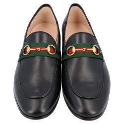 Pre Owned Gucci Black Leather Web Horsebit Loafers Size EU 36