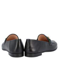 Pre Owned Gucci Black Leather Web Horsebit Loafers Size EU 36