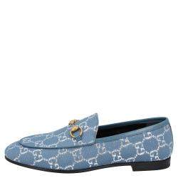 مملوكة مسبقًا Gucci Blue/Silver GG Canvas New Jordaan Loafers EU 36
