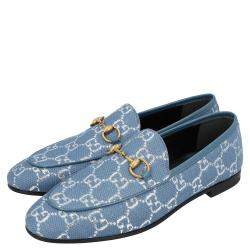 مملوكة مسبقًا Gucci Blue/Silver GG Canvas New Jordaan Loafers EU 36