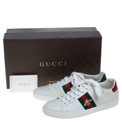 مملوكة مسبقًا Gucci White Leather Ace Embroidered Sneakers Size 38.5