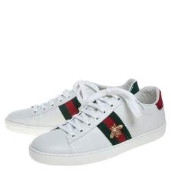 مملوكة مسبقًا Gucci White Leather Ace Embroidered Sneakers Size 38.5