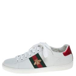 مملوكة مسبقًا Gucci White Leather Ace Embroidered Sneakers Size 38.5