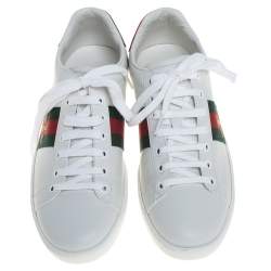مملوكة مسبقًا Gucci White Leather Ace Embroidered Sneakers Size 38.5