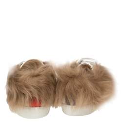 مملوكة مسبقًا Gucci White Leather and Fur Ace Embroidered Bee Low Top Sneakers Size 37