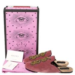 مملوكة مسبقًا Gucci Pink Velvet Snake Embellished Flat Mules Size 38.5