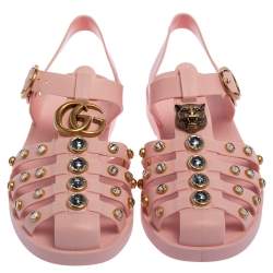 مملوكة مسبقًا Gucci Pink Rubber Embellished Slingback Sandals Size 36