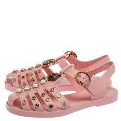 مملوكة مسبقًا Gucci Pink Rubber Embellished Slingback Sandals Size 36
