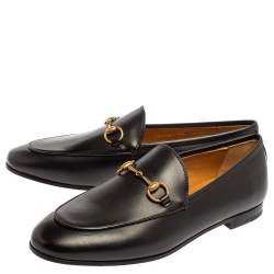 Pre Owned Gucci Black Leather Betis Glamour Horsebit Loafers Size 37