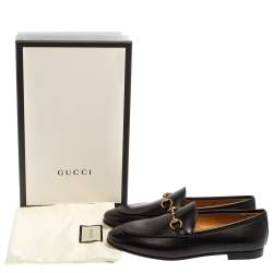 Pre Owned Gucci Black Leather Betis Glamour Horsebit Loafers Size 37
