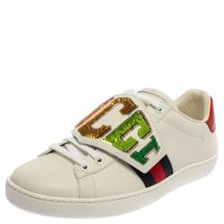 Pre Owned حذاء رياضى غوتشى منخفض من أعلى ويب أيس جلد أبيض مقاس 37