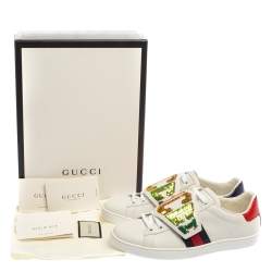 Pre Owned حذاء رياضى غوتشى منخفض من أعلى ويب أيس جلد أبيض مقاس 37