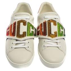 Pre Owned حذاء رياضى غوتشى منخفض من أعلى ويب أيس جلد أبيض مقاس 37