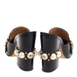 مملوكة مسبقًا حذاء مولز غوتشى ترصيعات لؤلؤ صناعى شريط ويب جى جى جلد ثعبان أسود مقاس 38