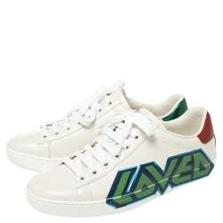 Pre Owned Gucci White Leather Ace Loved Low Top Sneakers Size 35