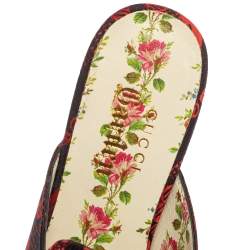 Pre Owned حذاء سلايد فلات غوتشي غاردن برينستون قماش أسود و أحمر مقاس 35