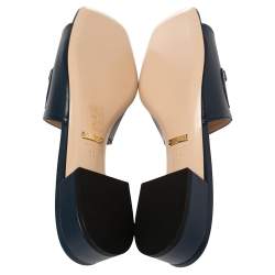 Pre Owned Gucci Blue Leather Zumi GG Interlocking Slide Sandals Size 38