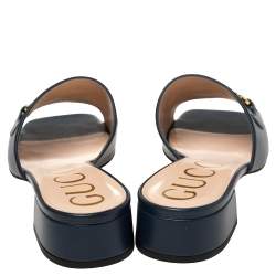 Pre Owned Gucci Blue Leather Zumi GG Interlocking Slide Sandals Size 38