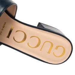 Pre Owned Gucci Blue Leather Zumi GG Interlocking Slide Sandals Size 38