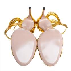 Pre Owned صندل غوتشى عقدة إليى سيور جلد ذهبى ميتالك مقاس 39