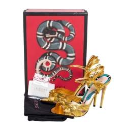 Pre Owned صندل غوتش ى عقدة إليى سيور جلد ذهبى ميتالك مقاس 39