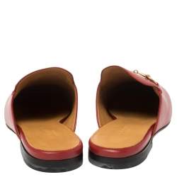 Gucci Red Leather Princetown Horsebit Flat Mules Size 37