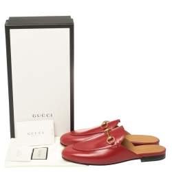 Gucci Red Leather Princetown Horsebit Flat Mules Size 37