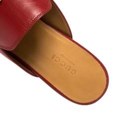 Gucci Red Leather Princetown Horsebit Flat Mules Size 37