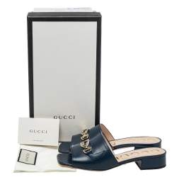 Pre Owned Gucci Blue Leather Zumi Slide Sandals Size 37