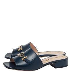 Pre Owned Gucci Blue Leather Zumi Slide Sandals Size 37