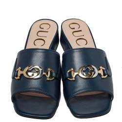 Pre Owned Gucci Blue Leather Zumi Slide Sandals Size 37