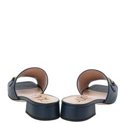 Pre Owned Gucci Blue Leather Zumi Slide Sandals Size 37