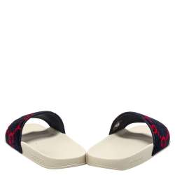 Pre Owned Gucci Navy Blue/Red GG Velvet Slide Sandals Size 38