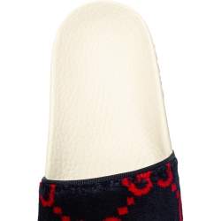 Pre Owned Gucci Navy Blue/Red GG Velvet Slide Sandals Size 38