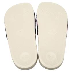 Pre Owned Gucci Navy Blue/Red GG Velvet Slide Sandals Size 38