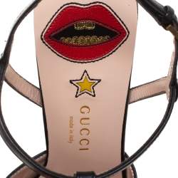 Pre Owned Gucci Black Leather Angel T Strap Platform Sandals Size 37