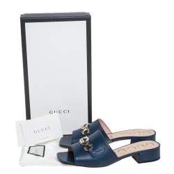 مملوكة مسبقًا Gucci Blue Leather Zumi Slide Sandals Size 37