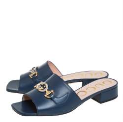 مملوكة مسبقًا Gucci Blue Leather Zumi Slide Sandals Size 37