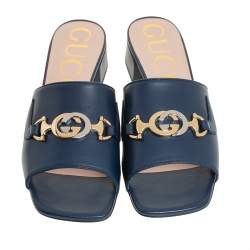 مملوكة مسبقًا Gucci Blue Leather Zumi Slide Sandals Size 37