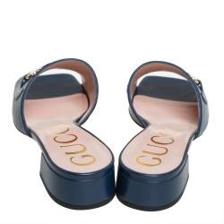 مملوكة مسبقًا Gucci Blue Leather Zumi Slide Sandals Size 37