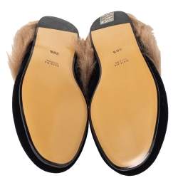 Pre Owned Gucci Black Velvet Fur Lined Princetown Horsebit Mules Size 39.5